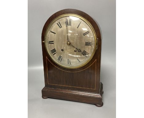 An Edwardian inlaid Regency style mantel clock, height 39cm