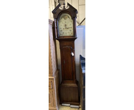 A 19th century oak eight-day longcase clock with painted dial, height 220cm