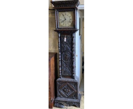 A 19th century carved oak 30-hour longcase clock, Thomas Templer, London, having silvered Roman dial, height 206cm