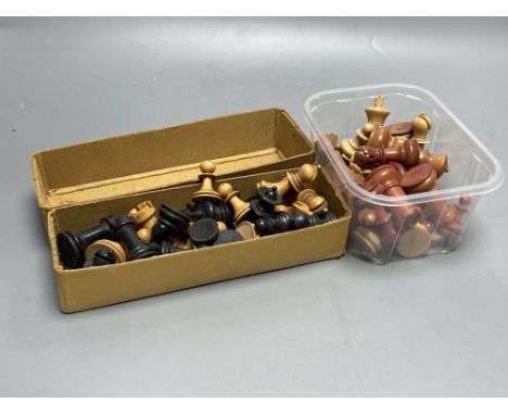 Two Staunton chess sets, Kings 7.7 and 8.2cm