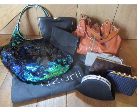 Mixed ladies fashion bags to include an Aspinall of London tan leather hobo bag with  gold tone hardware and central vertical