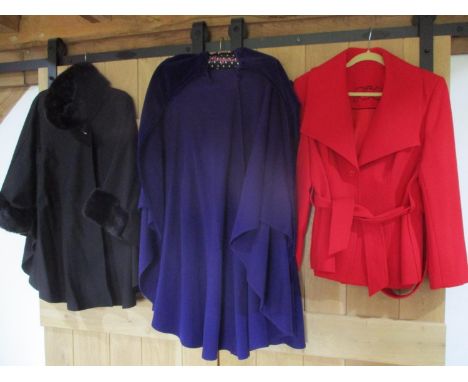 A vintage Jimmy Hourihan purple ladies wool and cashmere cape size Medium, approximately 38" chest x 39"long, together with a