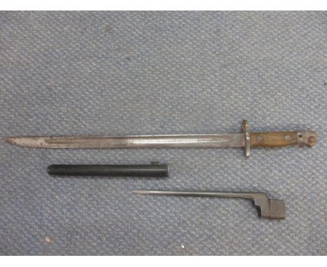 A British pattern 1907 WWI bayonet, the blade marked Wilkinson, and a WWII British MKII spike bayonet 
