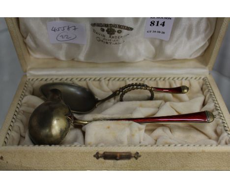David Anderson, Norway, two silver and enamel spoons, boxed.