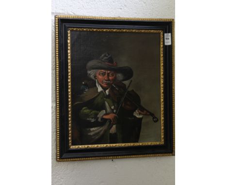 English school, a portrait of a man playing a fiddle, oil on canvas.