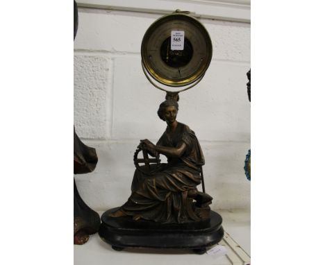 A 19th century aneroid barometer mounted on a base with a seated female figure.