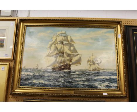 Roy Cross "Royal Navy Frigate and Cutter" oleograph.