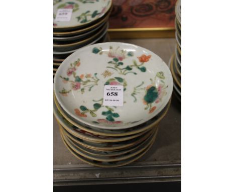 Ten small Chinese floral decorated saucers.