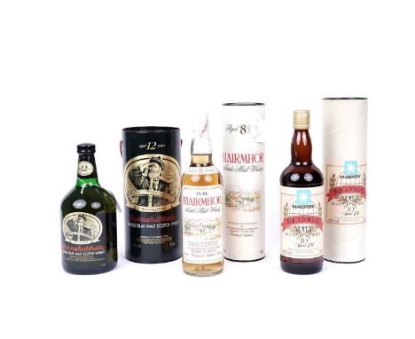 Three bottles of whisky, comprising of: a Bunnahabhain Single Islay Malt Scotch Whisky, 12 years old, 1 litre, 40%, with orig