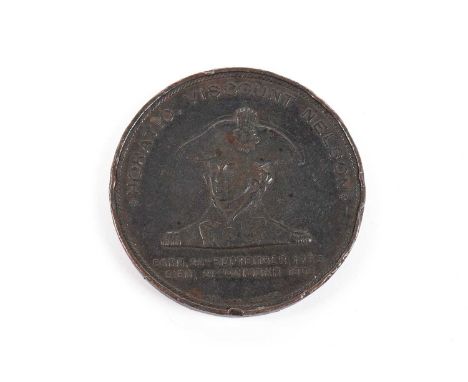 HMS Foudroyant Wrecked, 1897: a bronze medal, unsigned, bust of Lord Nelson facing, rev. view of the ship, 38mm.