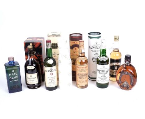 A selection of whisky, to include: The Glenlivet Scotch Whisky, 12-year-old; Fine Old Original Deluxe Dimple, 15 year old; Gl