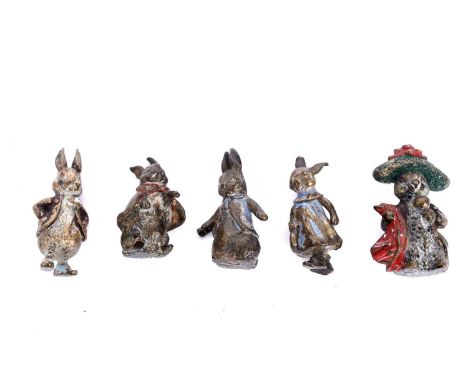 Five cold painted bronze Beatrix Potter character figures, 1st half 20th Century, comprising: Peter Rabbit, Old Mr Bunny, Ben