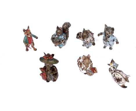 Seven cold painted bronze Beatrix Potter character figures, 1st half 20th Century, comprising: Jemima Puddleduck, Benjamin Bu