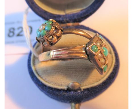 Victorian gold turquoise and seed pearl cluster ring, together with another Victorian turquoise and seed pearl ring 4.5gms 