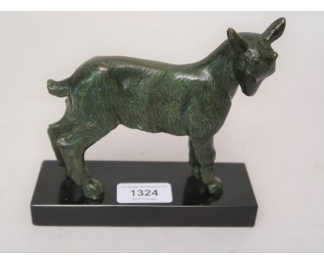 Small late 19th / early 20th Century green patinated bronze figure of a kid goat, 6ins wide approximately 