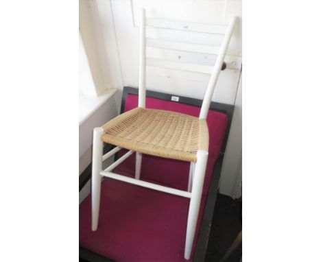 Mid 20th Century Danish white lacquered ladder back chair with paper cord seat 