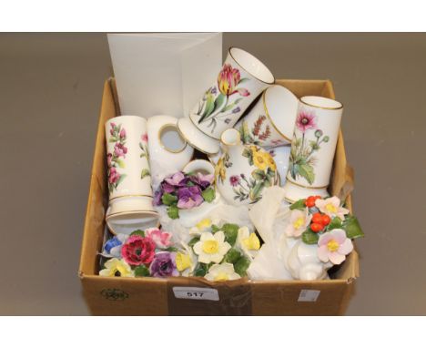 Collection of various Spode floral decorated vases, together with a quantity of Aynsley porcelain flower ornaments 