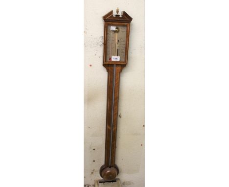 Reproduction mahogany and line inlaid stick barometer in George III style, the silvered brass dial signed Comitti, Holborn 