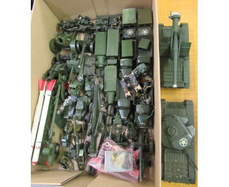 Box containing a quantity of mainly Britains military vehicles, guns and accessories including two large scale Britains Limit