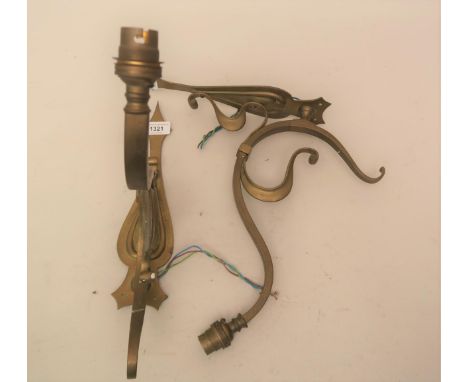 Pair of Art Nouveau brass single light wall sconces, 16ins highScrew fixings need tightening and brass back plates are slight