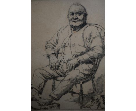 Two framed etchings, portrait of a seated gentleman, signed Heber Thompson, and portrait of a gentleman wearing a cloth cap '