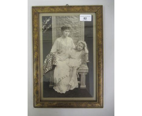 Queen Marie of Romania, full length seated portrait of Her Royal Highness with her daughter, signed Marie, 10.5ins x 6.5ins, 