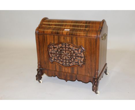 19th Century rosewood shaped moulded dome topped box Canterbury with blind fretwork front and rear panels and low carved shap