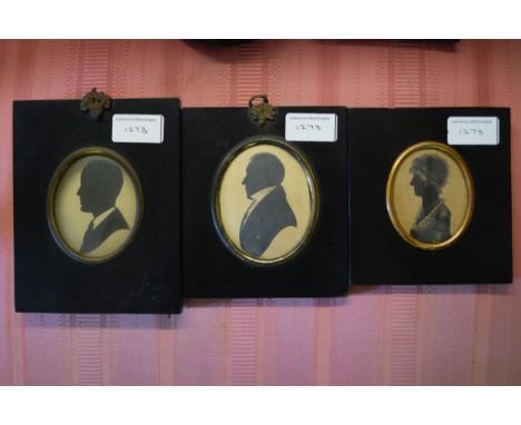 Group of five various 19th/20th Century oval mounted silhouette portrait miniatures in ebonised frames 