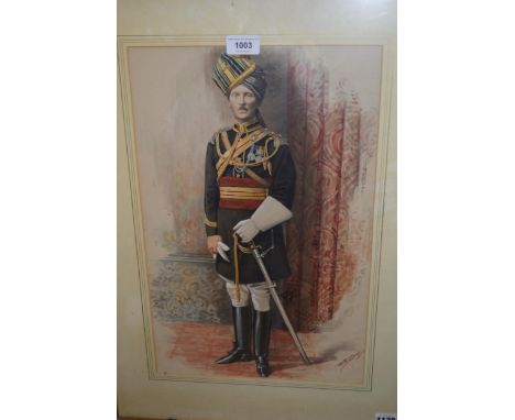 Early 20th Century watercolour (possibly on a print base), portrait of an Indian army officer, indistinctly signed, 18ins x 1
