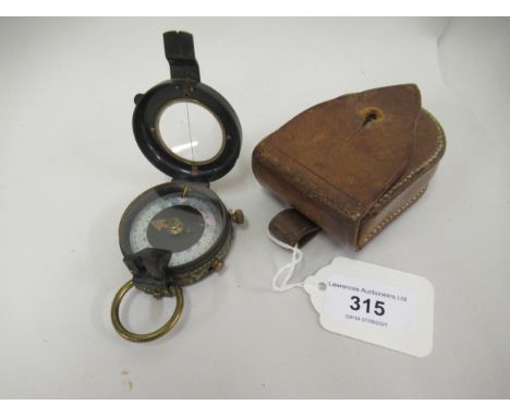 J. Hicks, London, World War I military compass with mother of pearl dial, in leather case 