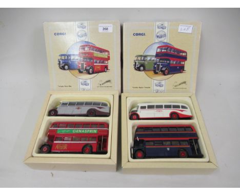Two boxed sets of Corgi diecast metal commercial public transport vehicles 