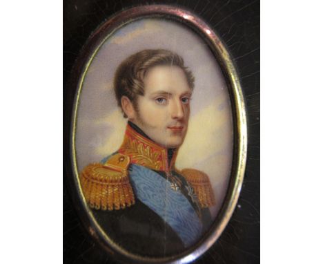 Attributed to Henry Benner, watercolour portrait miniature of Alexander I, Emperor of Russia, wearing a black uniform with re