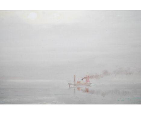 Roland Pitchforth, watercolour, seascape with a distant steam sailing vessel, signed Pitchforth, 17ins x 21ins, framed 