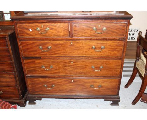George III mahogany and inlaid straight front chest of two short and three long graduated drawers with brass handles, raised 