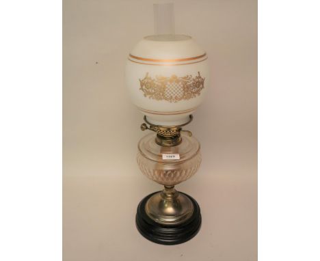 Victorian brass and glass oil lamp with opaque shade 