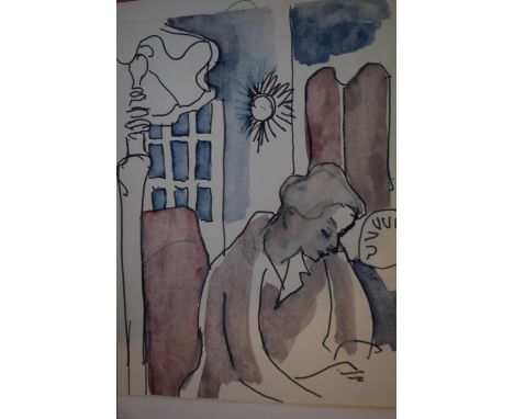 S, Horne Shepherd, six unframed watercolours, ink and charcoal drawings, portrait, figure and other studies, some signed, lar