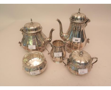Mid 20th Century Birmingham silver five piece tea service of fluted baluster form with floral engraving (handles to the teapo