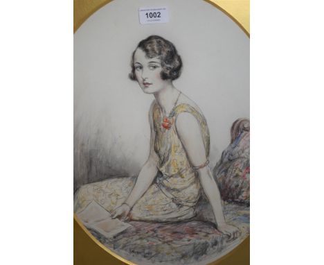 Wilmot Lunt, pencil and watercolour, portrait of a seated lady, oval mounted, 17ins x 13ins approximately, gilt framed 