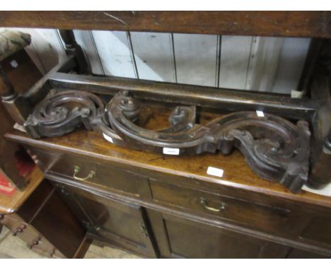 Pair of 19th Century rosewood C-scroll shaped shelf brackets, 20.5ins high, a carved ebonised folding Benares stand (lacking 