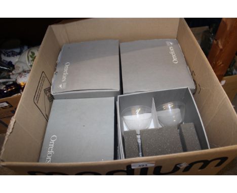 Quantity of various Orrefors drinking glasses, in original cartons 