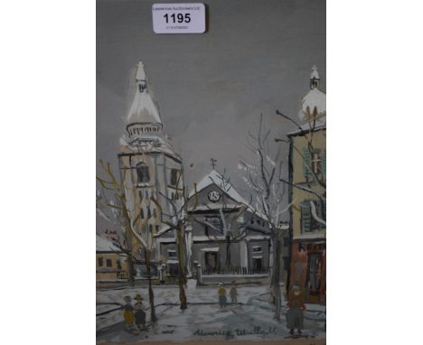 After Maurice Utrillo, hand coloured lithograph, figures in a street, Limited Edition and stamped signature, inscribed on Red