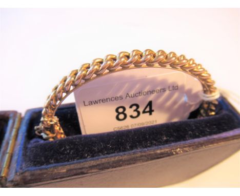 Edwardian 9ct gold curb link bangle in fitted case, together with a 9ct rose gold bangle (at fault) in fitted case, 18gms 