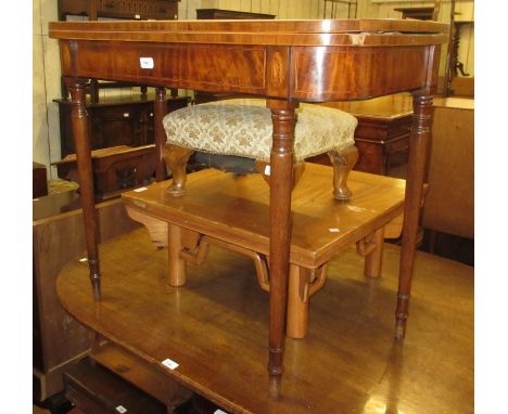 George III mahogany D-shaped fold-over card table (damages), 36ins wide 