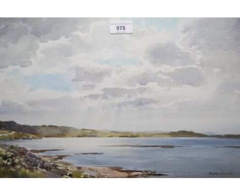 Edward Ashton Cannell, watercolour, coastal inlet scene with shards of light, signed, gilt framed, 13ins x 21insGood conditio