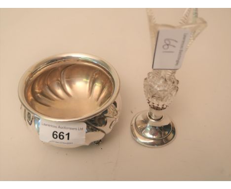 830 Sterling silver sugar basin together with a silver mounted cut glass specimen vase 