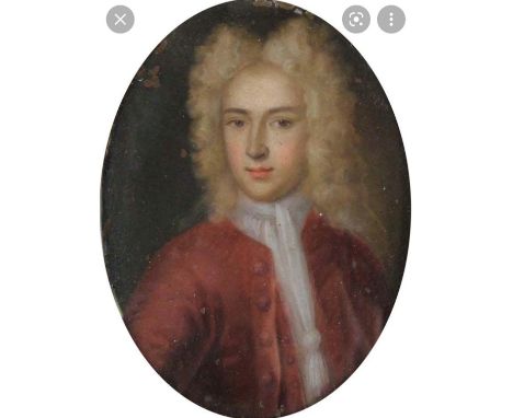 18th Century oil on copper, portrait miniature of Thomas Dalyell, 1700-1787, Captain of the City Guard, Edinburgh, wearing a 