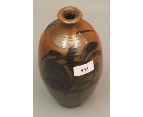 Japanese Meiji period bottle vase decorated with bamboo and with impressed makers mark, 9ins high 