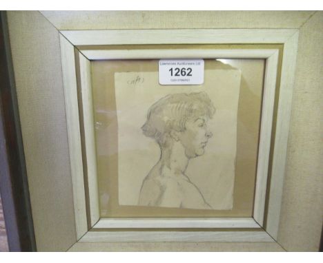 Pencil and watercolour on paper fragment, head and shoulder portrait of a lady, signed ' ORP '? 
