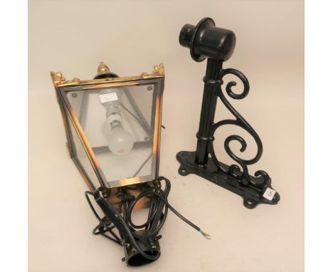 Modern brass and steel lantern form wall light with bracket, together with an anglepoise type lamp, circa 1970's 