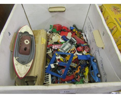 Box of various diecast metal model vehicles including Matchbox, Dinky and Corgi 